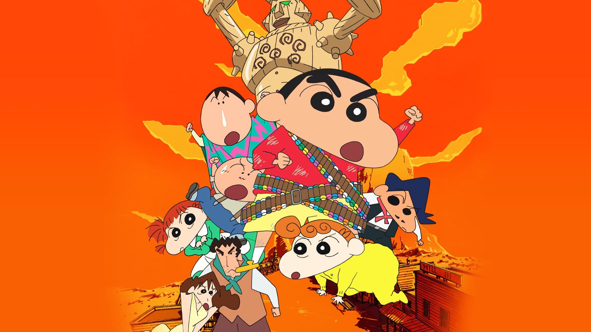 Crayon Shin-chan: Invoke a Storm! The Kasukabe Boys of the Evening Sun Background