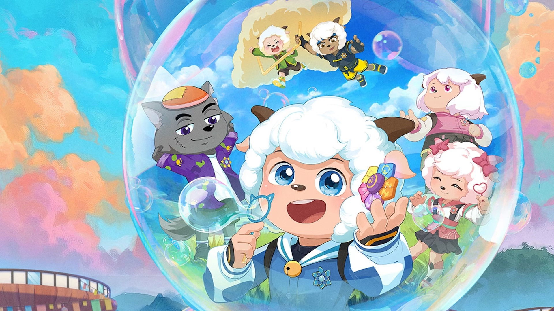 Pleasant  Goat and Big Big Wolf: Bright New Dawn Background